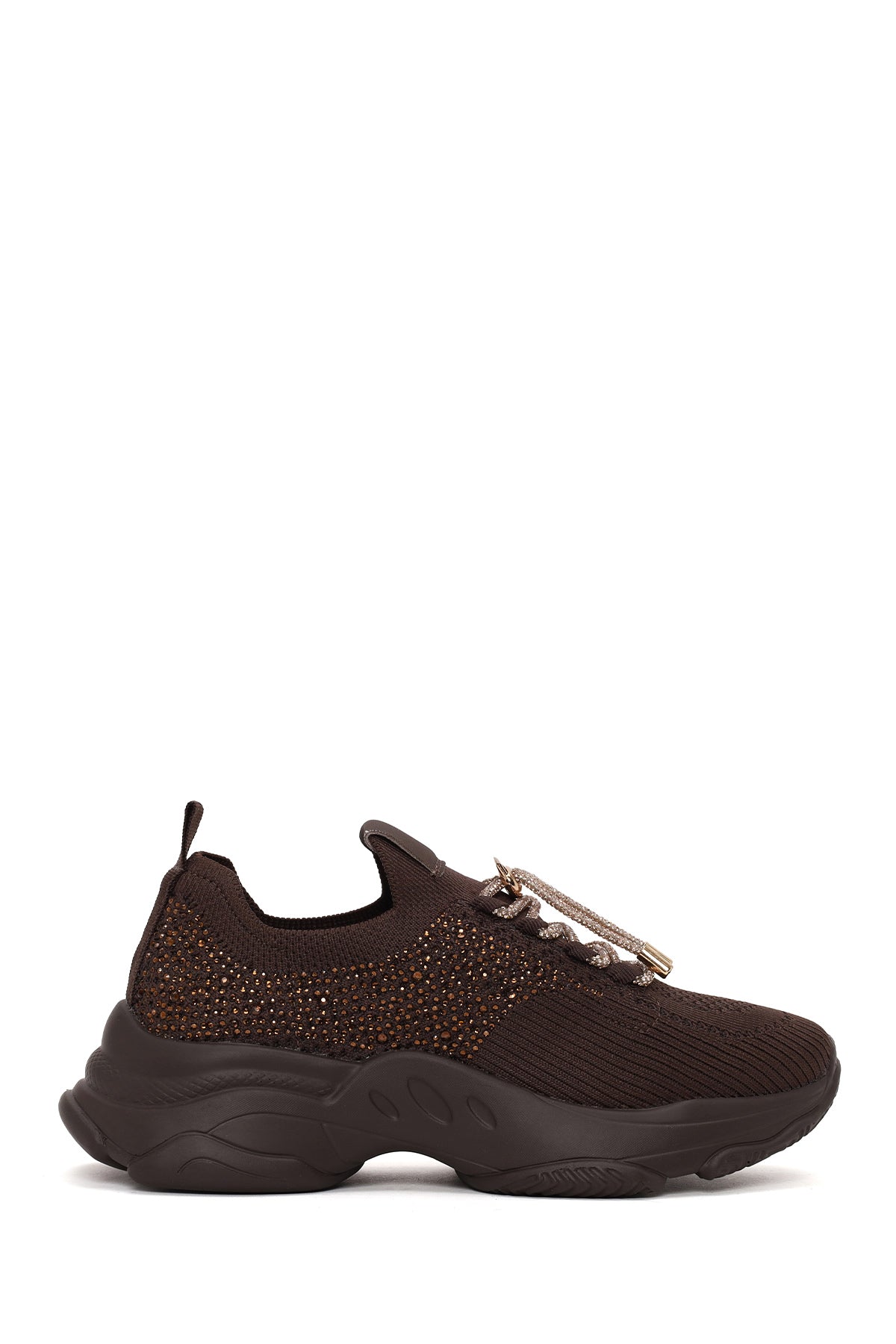Derimod Zero Woman Brown Lace-Up Fabric Sneaker with Stone Details AF520000TT | Derimod