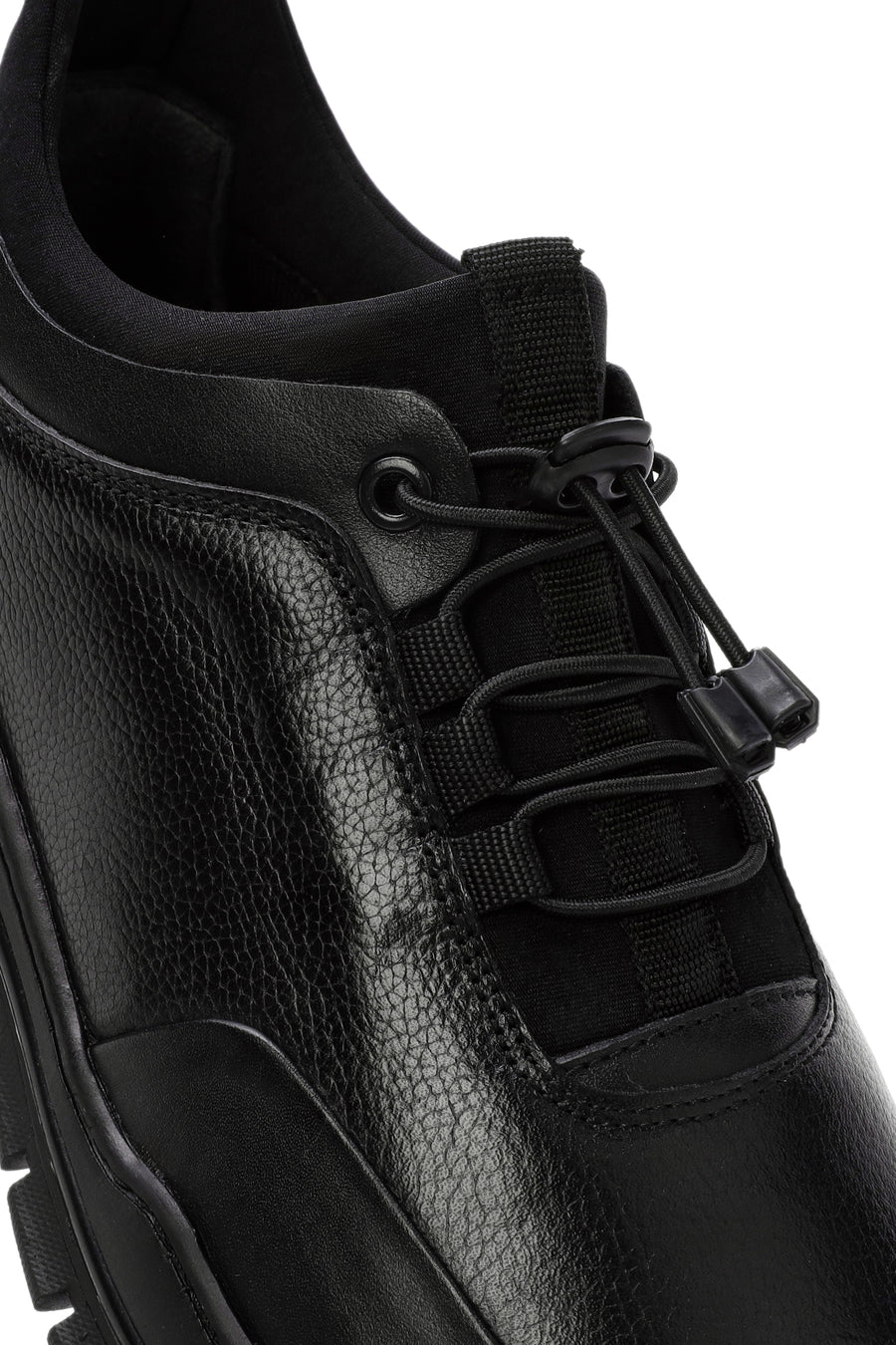 Erkek Siyah Bağcıklı Deri Casual Sneaker