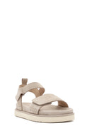 Women's Cream Strappy Thick Soled Suede Leather Sandals | Derimod