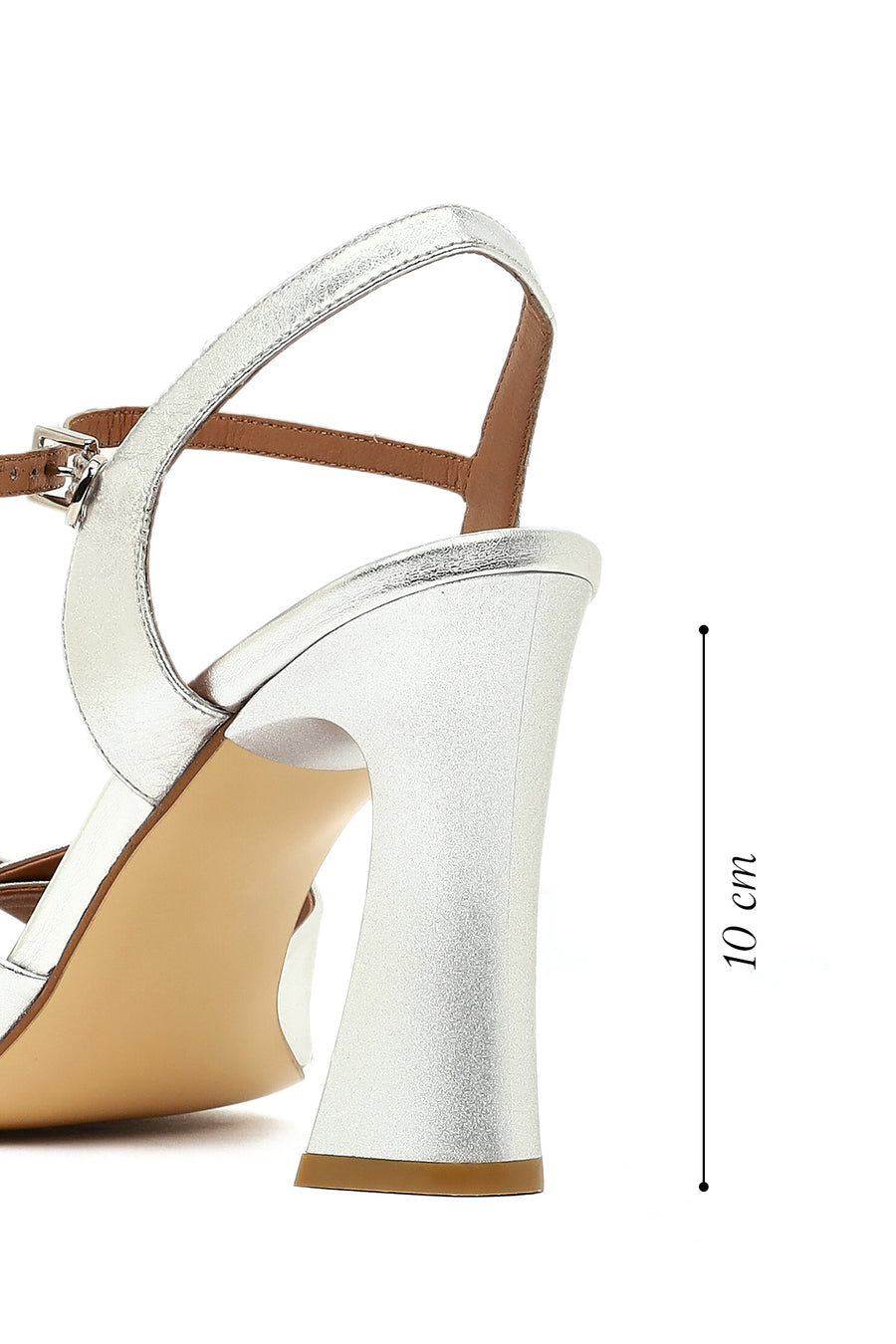 Women's Silver Ankle Buckle High Heel Metallic Leather Sandals