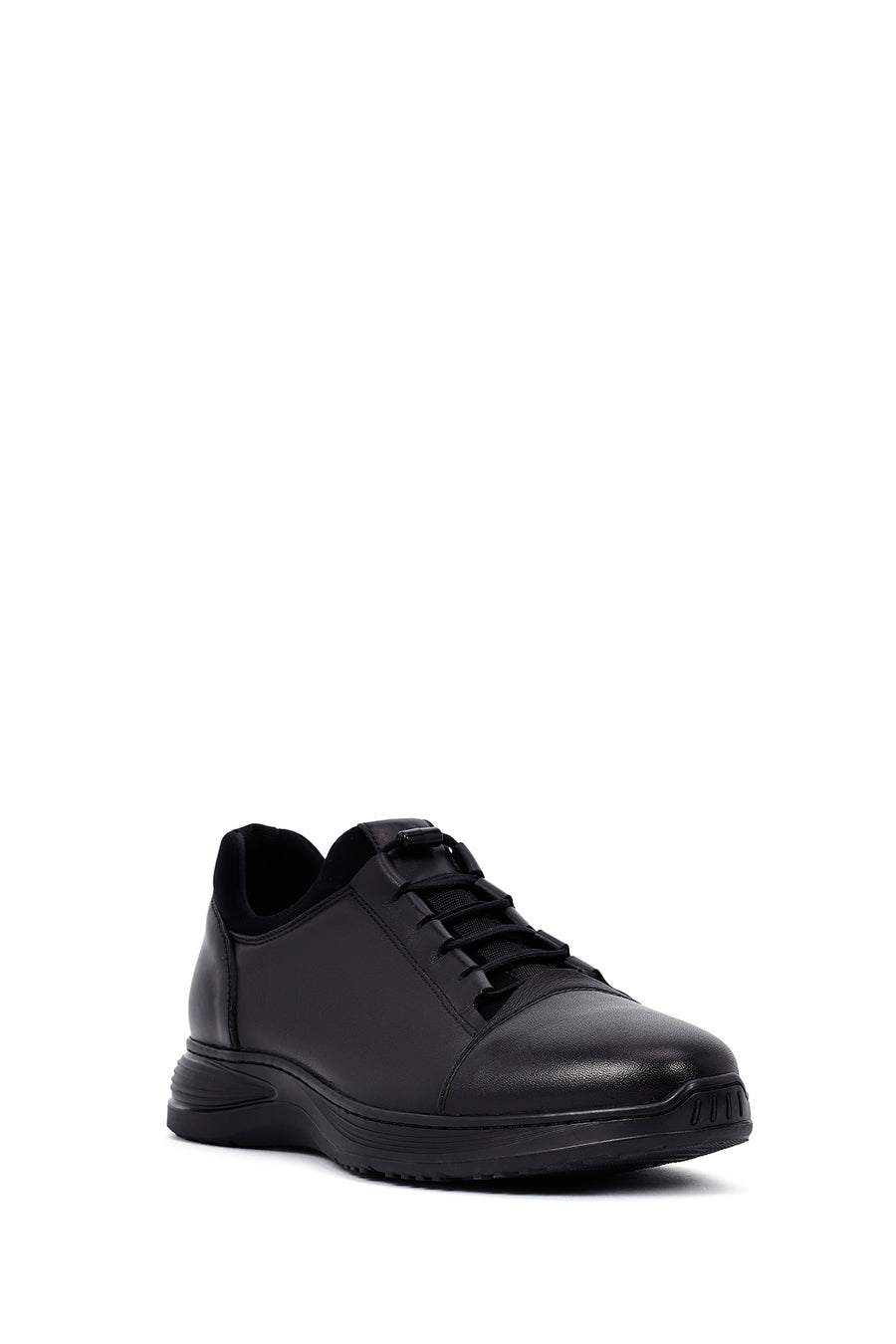 Erkek Siyah Bağcıklı Deri Casual Sneaker