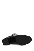 Woman Black Zip Closure Thick-Heeled Leather Boots | Derimod