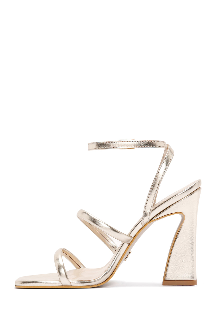 Women's Gold Ankle Strap Heeled Metallic Sandals
