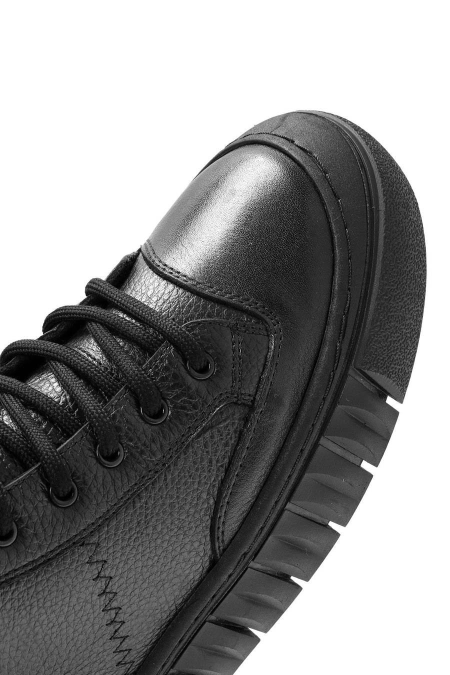 Erkek Siyah Bağcıklı Deri Bilekli Sneaker