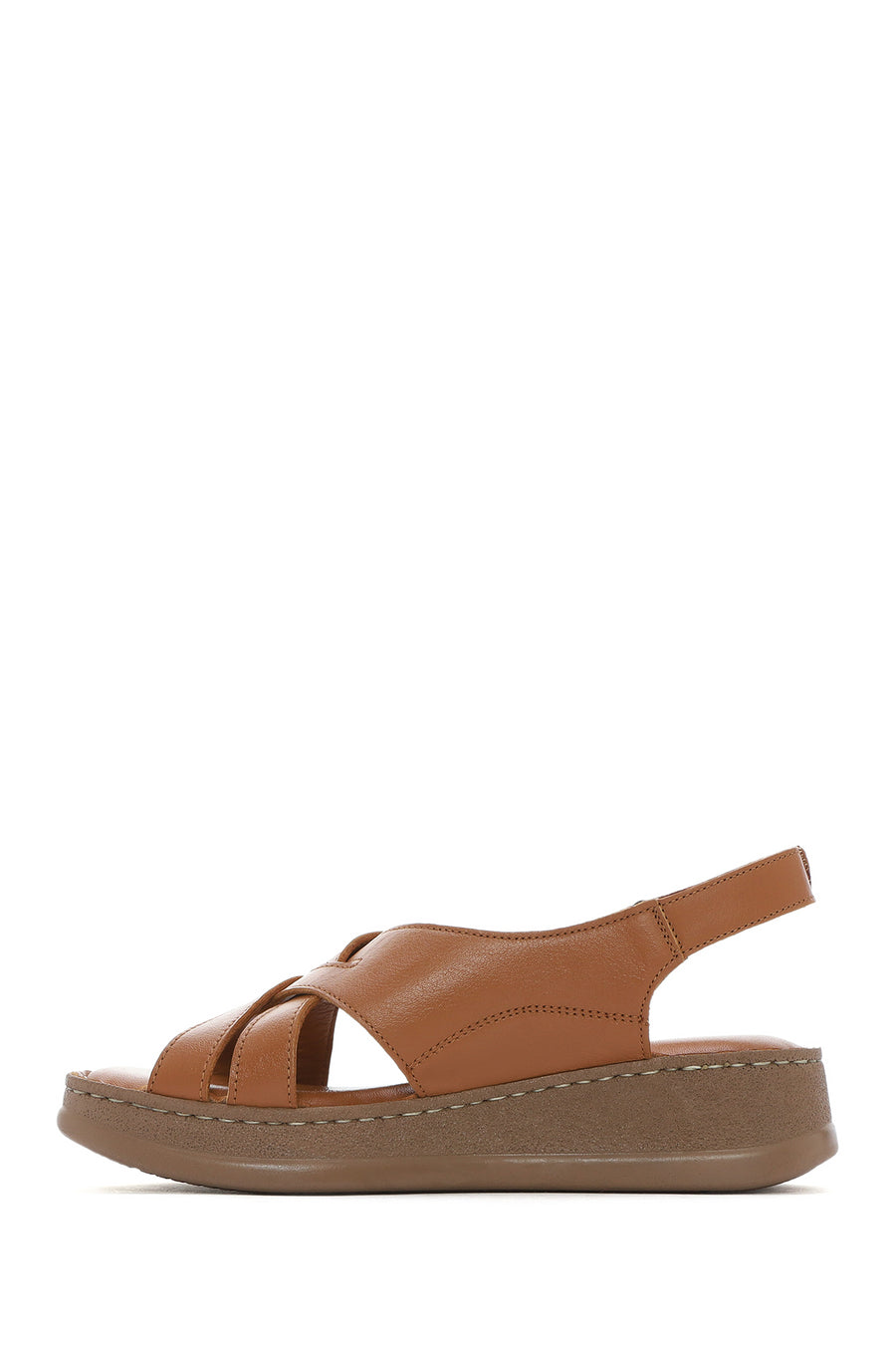 Women's Brown Thick Soled Leather Comfort Sandals