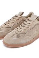 Woman Tan Laced Suede Leather Sneakers | Derimod