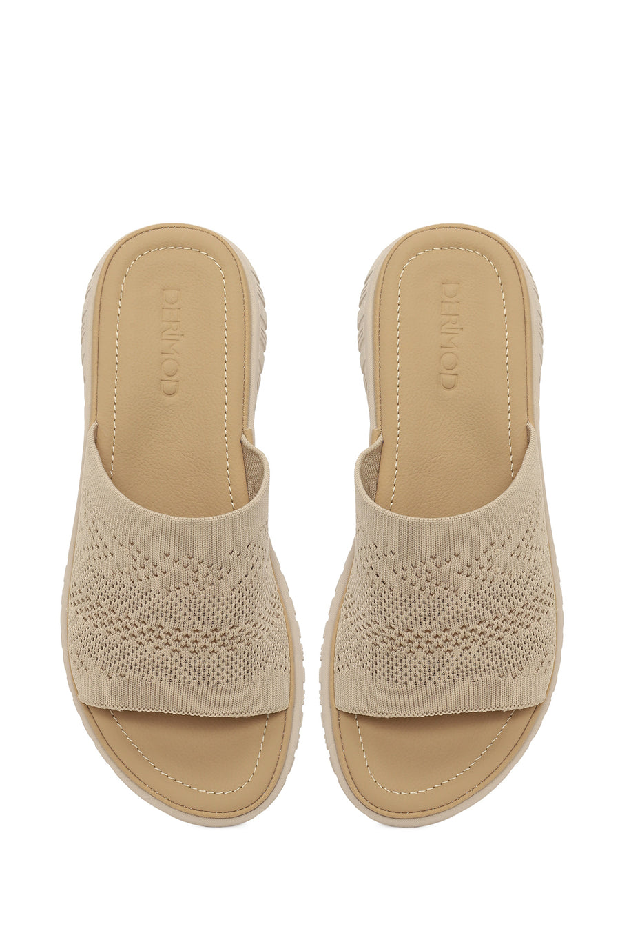 Woman Beige Thick-Soled Patterned Comfort Slippers