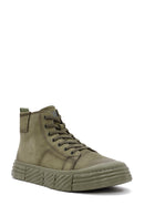 Men's Khaki Zippered Nubuck High Top Sneakers | Derimod