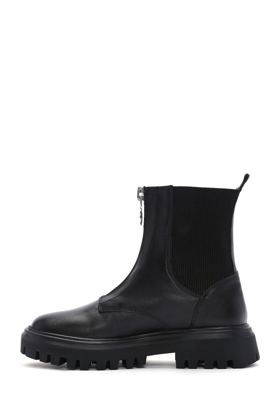 Women's Black Thick Soled Zippered Leather Boots