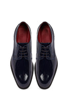 Men's Navy Blue Lace-up Patent Leather Classic Shoes | Derimod