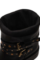 Woman Black Leather Biker Boots | Derimod