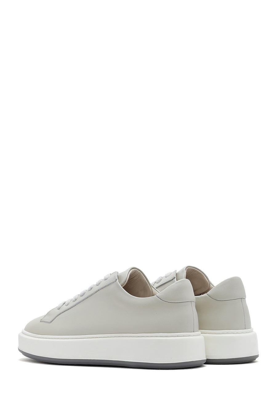 Men's White Thick Sole Lace Up Leather Sneaker