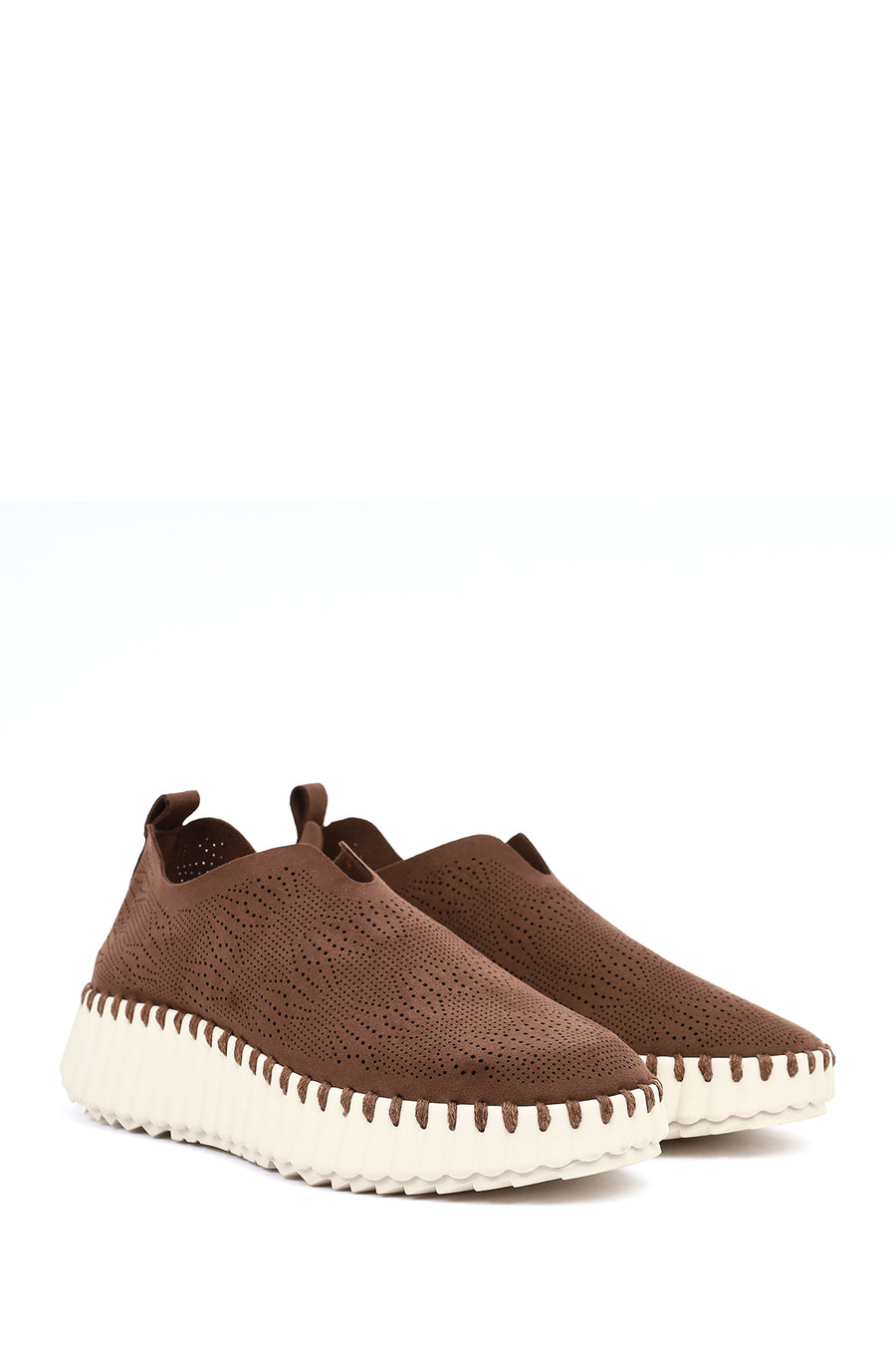 Woman Brown Thick-Soled Patterned Suede Comfort Shoe