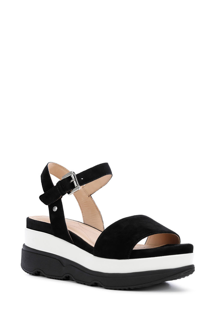 Geox Kadın Siyah D Gardenia C - Goat Suede Bilekten Tokalı Kalın Tabanlı Deri Sandalet