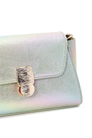 Women's Blue Metallic Patent Leather Mini Crossbody Bag | Derimod