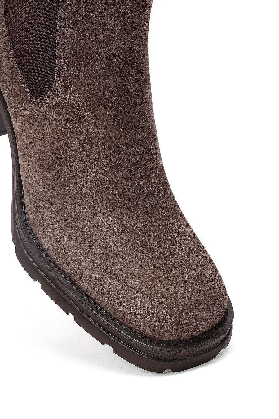 Woman Mink Zip Closure Thick-Heeled Suede Boots