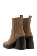 Women's Brown Suede Leather Heeled Boots | Derimod