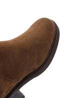 Women's Tan Short Heel Zippered Casual Suede Leather Boots | Derimod