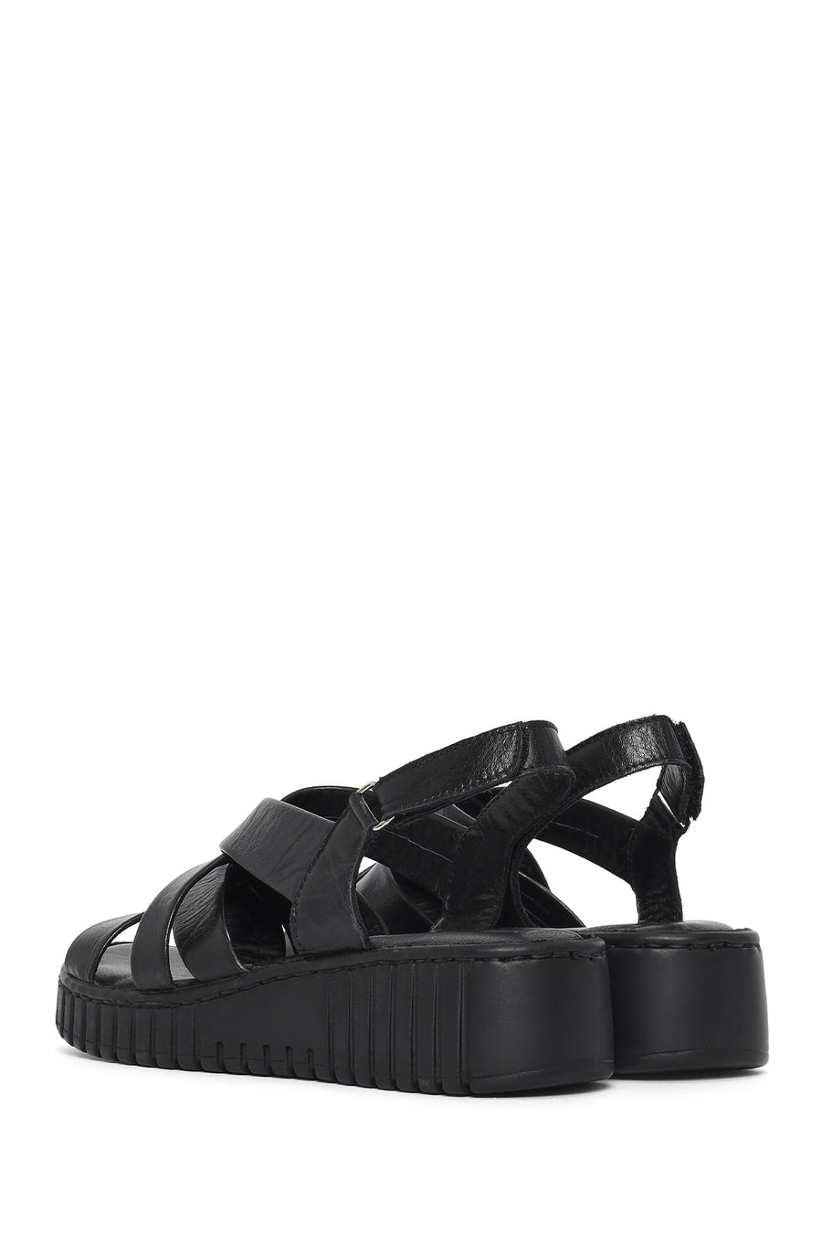 Woman Black Chunky-Soled Leather Comfort Sandals