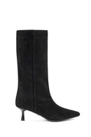 Woman Black Thin-Heeled Suede Boot | Derimod