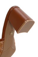 Women's Tan Thick Short Heeled Straw Slippers | Derimod