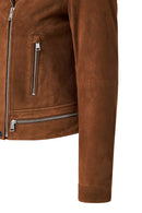 Layla Women's Brown Biker Suede Leather Jacket | Derimod
