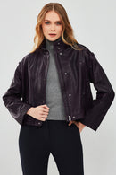 Cassy Women's Purple Oversize Leather Jacket | Derimod