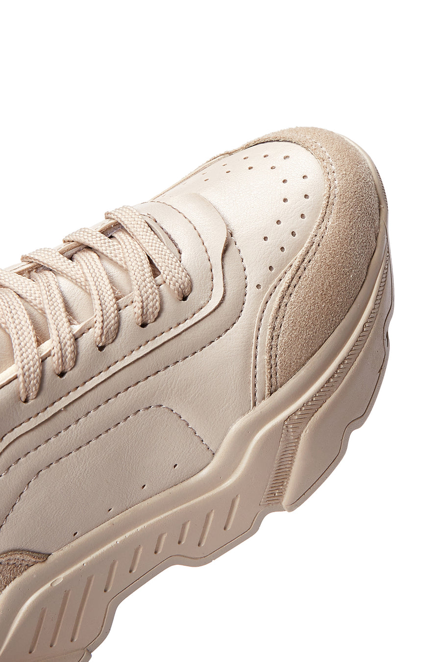Kadın Bej Kalın Tabanlı Bağcıklı Sneaker