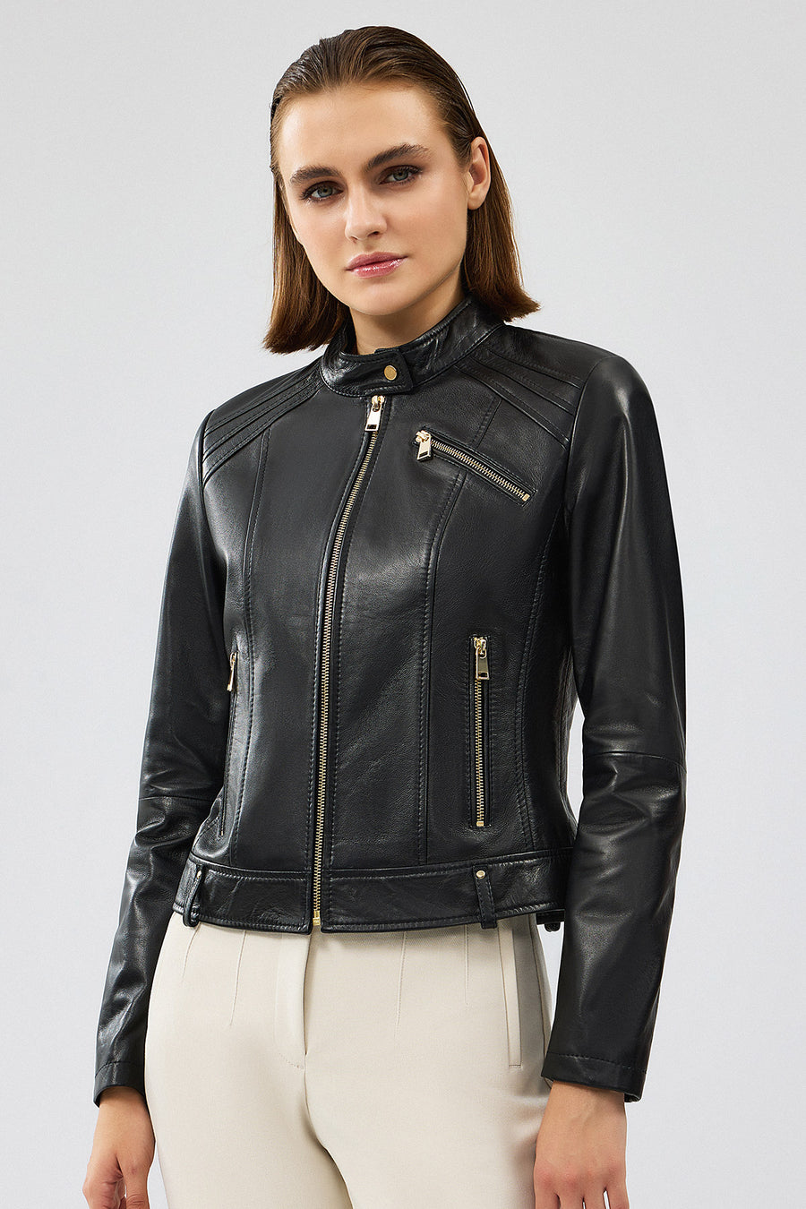 Heidi Women's Black Short Leather Jacket