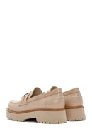 Women's Beige Thick Soled Leather Masculine Loafer | Derimod