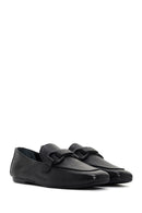 Women's Black Leather Masculine Loafer | Derimod