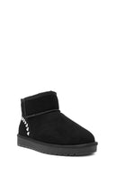 Women's Black Fur Detailed Suede Leather Boots | Derimod