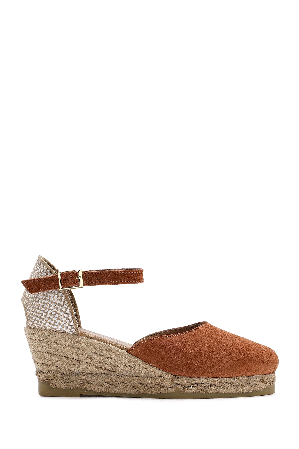 Women's Orange Ankle Strap Wedge Heel Suede Leather Espadrilles 25SFD205710 | Derimod