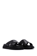 Women's Black Leather Comfort Slippers | Derimod