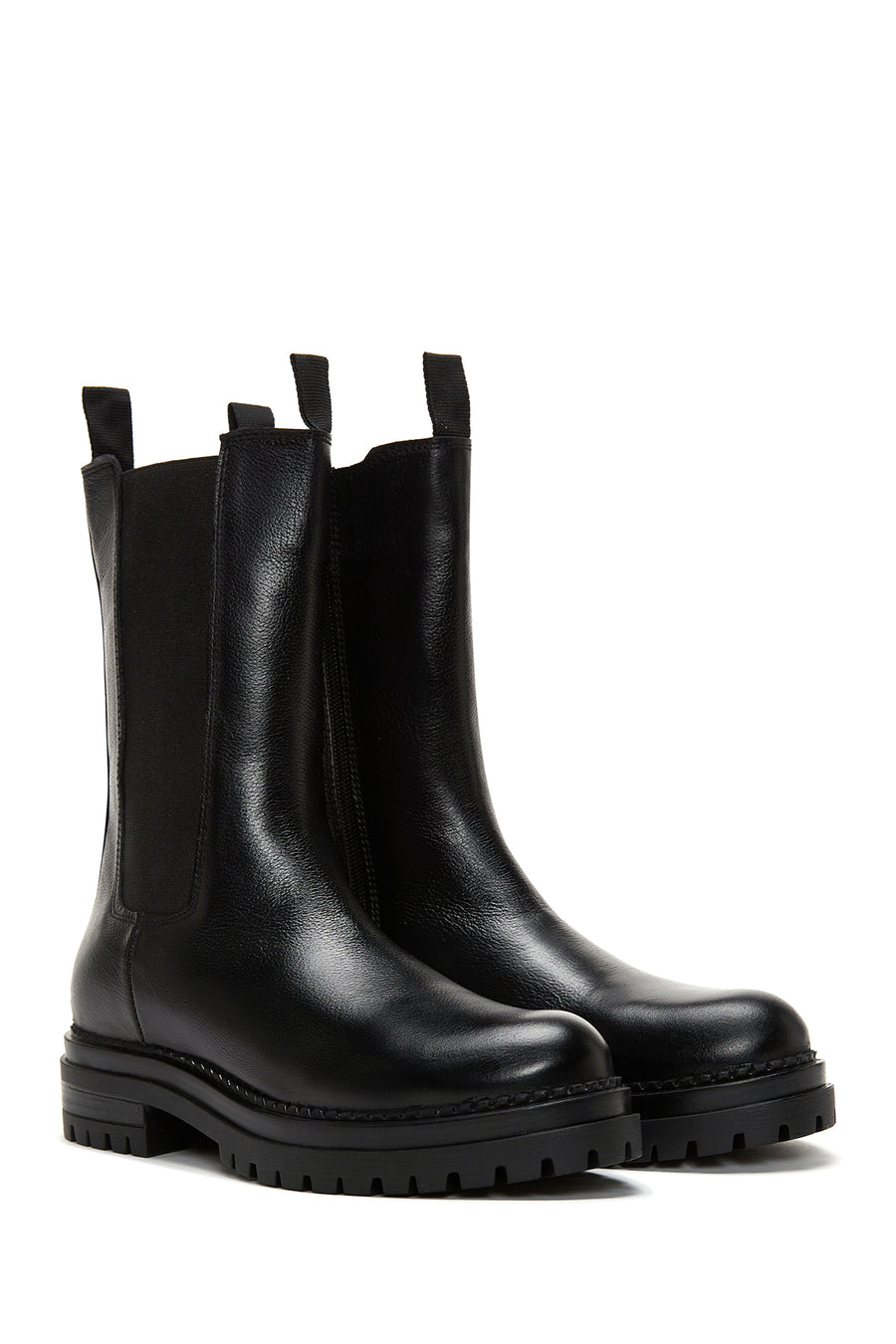Women's Black Leather Zippered Flat Boots