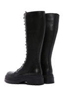 Women's Black Zippered Laced Flat Leather Boots | Derimod