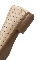 Women's Beige Patterned Suede Leather Ballet Flats | Derimod