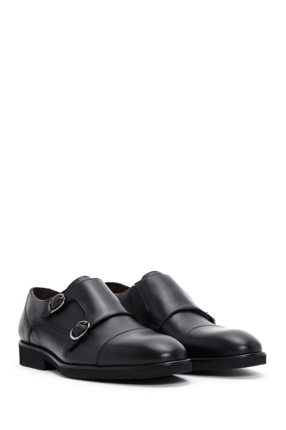 Erkek Siyah Deri Çift Tokalı Klasik Ayakkabı