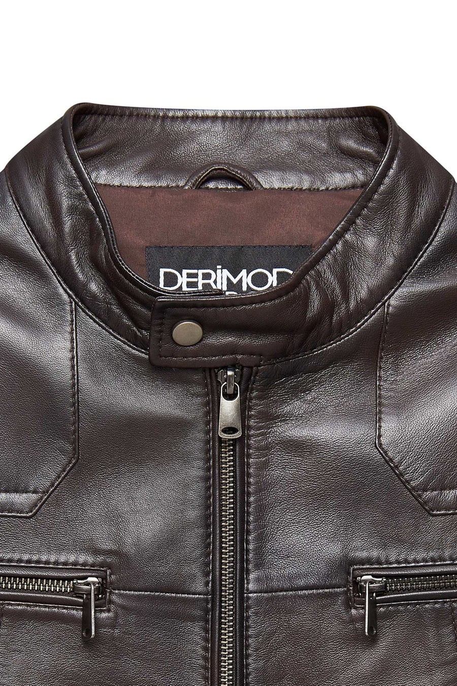 Lucas Men's Brown Mandarin Collar Leather Jacket