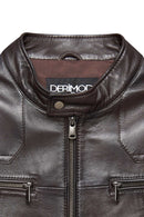 Lucas Men's Brown Mandarin Collar Leather Jacket | Derimod