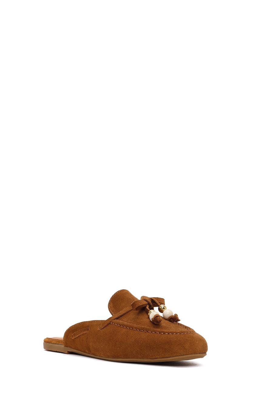 Women's Tan Tassel Suede Leather Slippers