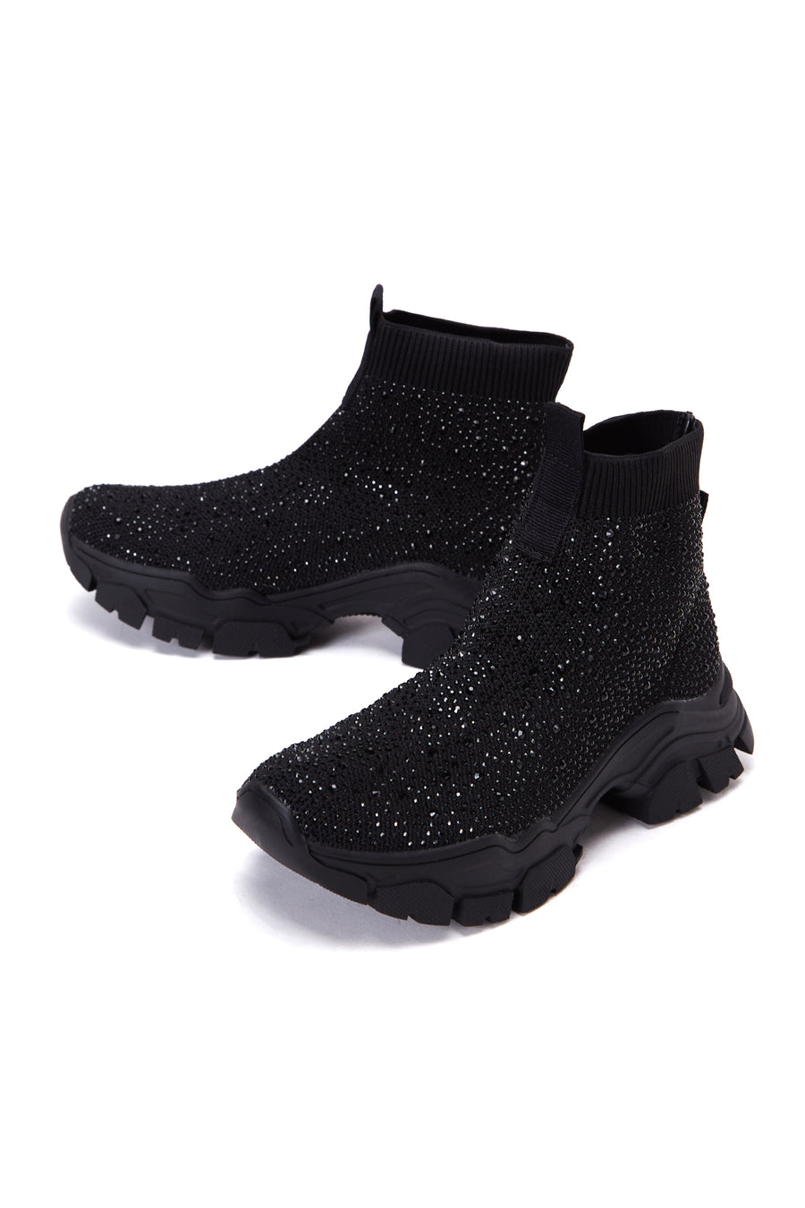 Kadın Siyah Taşlı Kalın Tabanlı Bilekli Sneaker