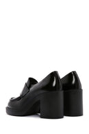 Women's Black Thick High Heel Leather Masculine Loafer | Derimod