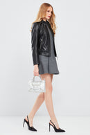 Julia Women's Black Short Leather Jacket | Derimod