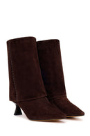 Woman Brown Heeled Suede Boots | Derimod