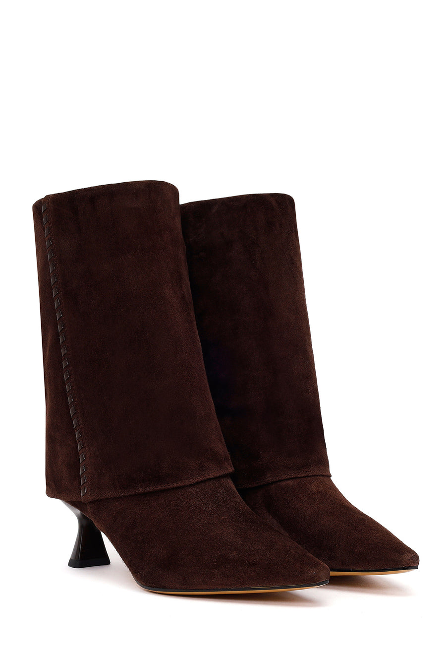 Woman Brown Heeled Suede Boots