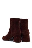 Woman Brown Zip Closure Chunky Heeled Suede Boots | Derimod