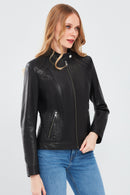 July Women's Black Regular Short Leather Jacket | Derimod