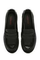 Women's Black Leather Masculine Loafer | Derimod