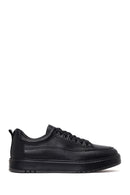 Erkek Siyah Bağcıklı Kalın Tabanlı Deri Sneaker | Derimod
